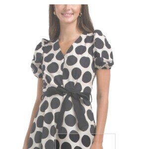 Made In Italy Puff Sleeve Polka Dot Midi Dress